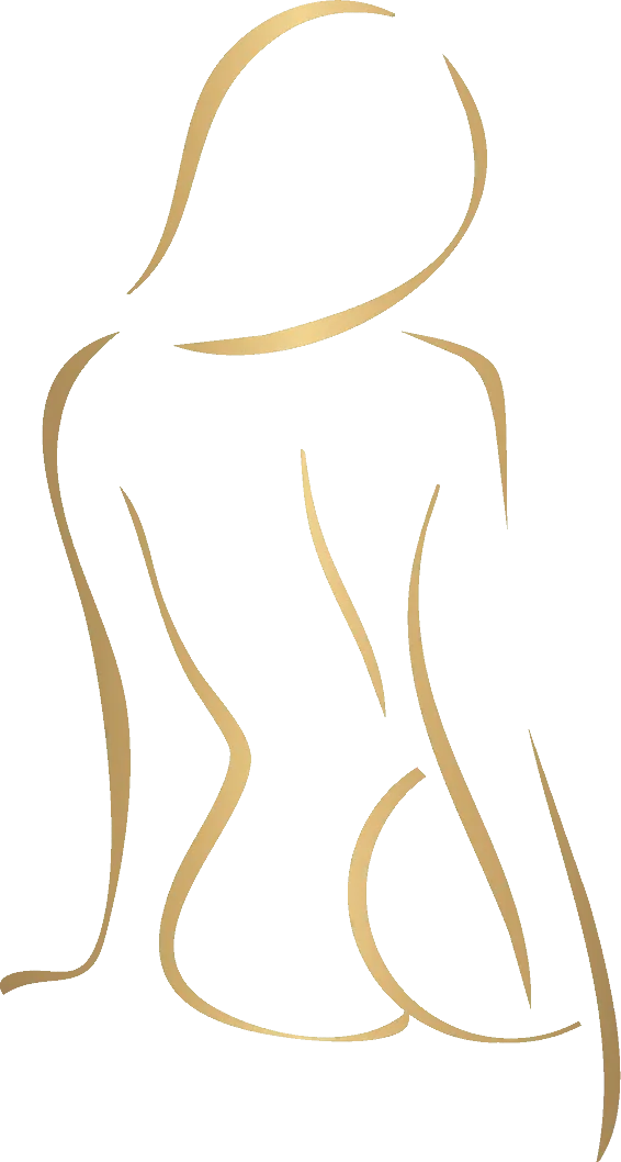 Desenho em traço dourado de uma silhueta feminina de costas